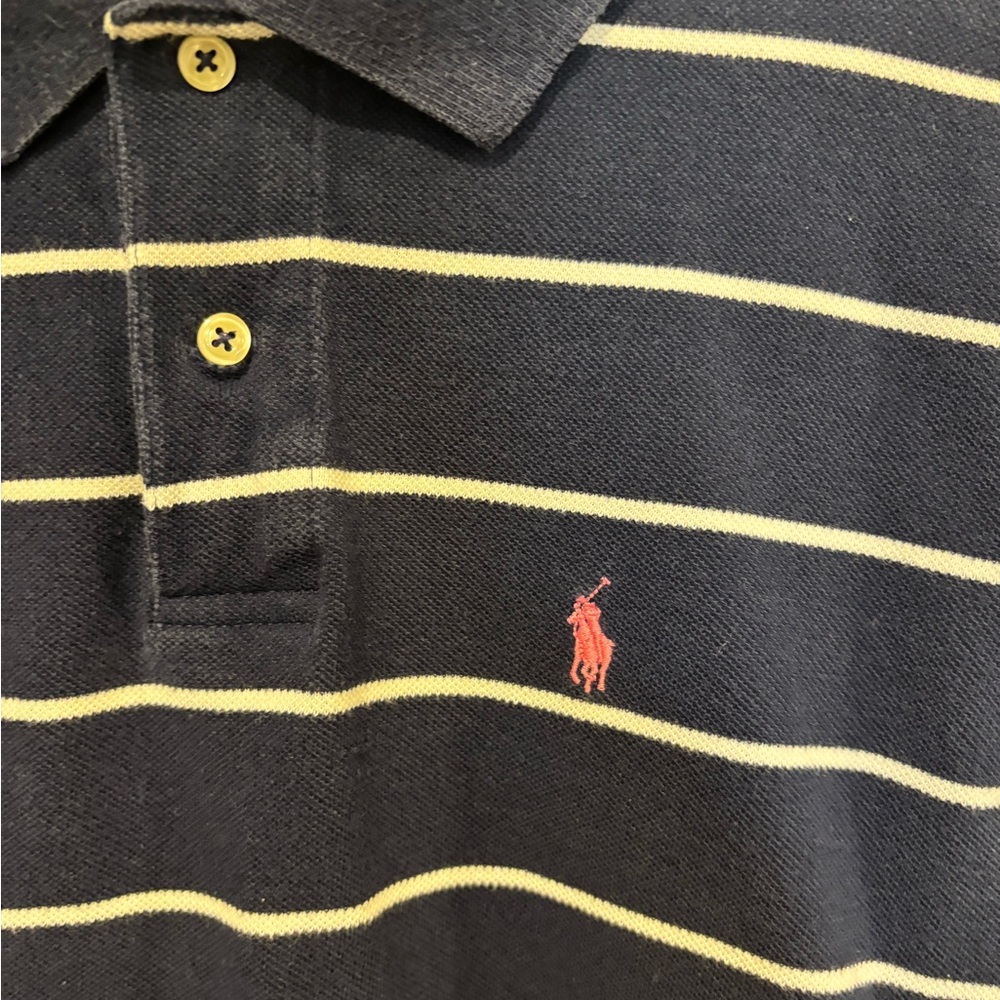Polo by Ralph Lauren Navy Blue Striped Short Sleeve Polo Shirt Boys Size L 16/18 - Picture 2 of 4